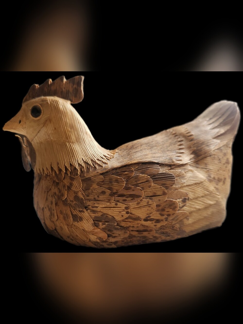 Folk Art Hand Carved Balsa Wood Or Corn Husk Chicken 6”L X 3.5”T X 2.5”W